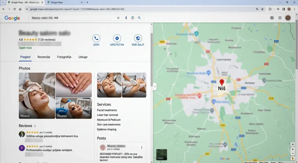 Kozmetički salon niš google business profil
